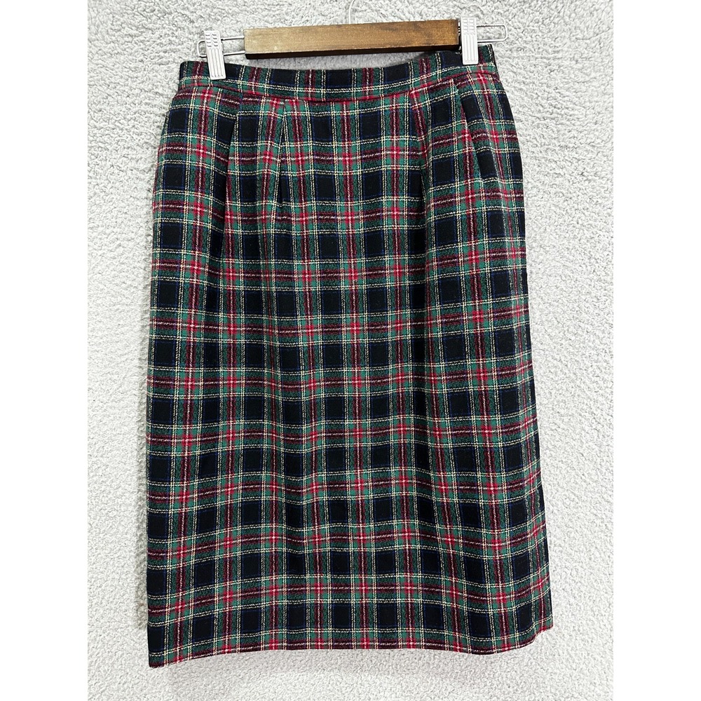 Pendleton Petite Wool Skirt 10P Black Stewart Tartan Plaid Preppy Academia Vtg